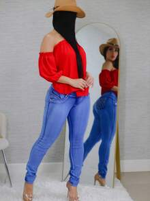 MX JEANS Mid Rise Butt Lifting Rhinestone Blue Jeans - Nhiều màu - Xem 4