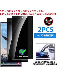 2 piezas Protector de pantalla de vidrio templado con privacidad, compatible con Samsung Galaxy S26, S26+, S25 Ultra, S25+, S24 Ultra, S24+, S23+, S22+, S21+, compatible con identificación de huellas dactilares, también compatible con Samsung Galaxy S26, S25, S24, S23, S22, S21, regalo ideal para cumpleaños, familia y amigos. Protector de pantalla de teléfono, accesorios de teléfono, a prueba de agua, a prueba de golpes, antiarañazos, antihuellas dactilares, cobertura completa. - Negro - Ver 25