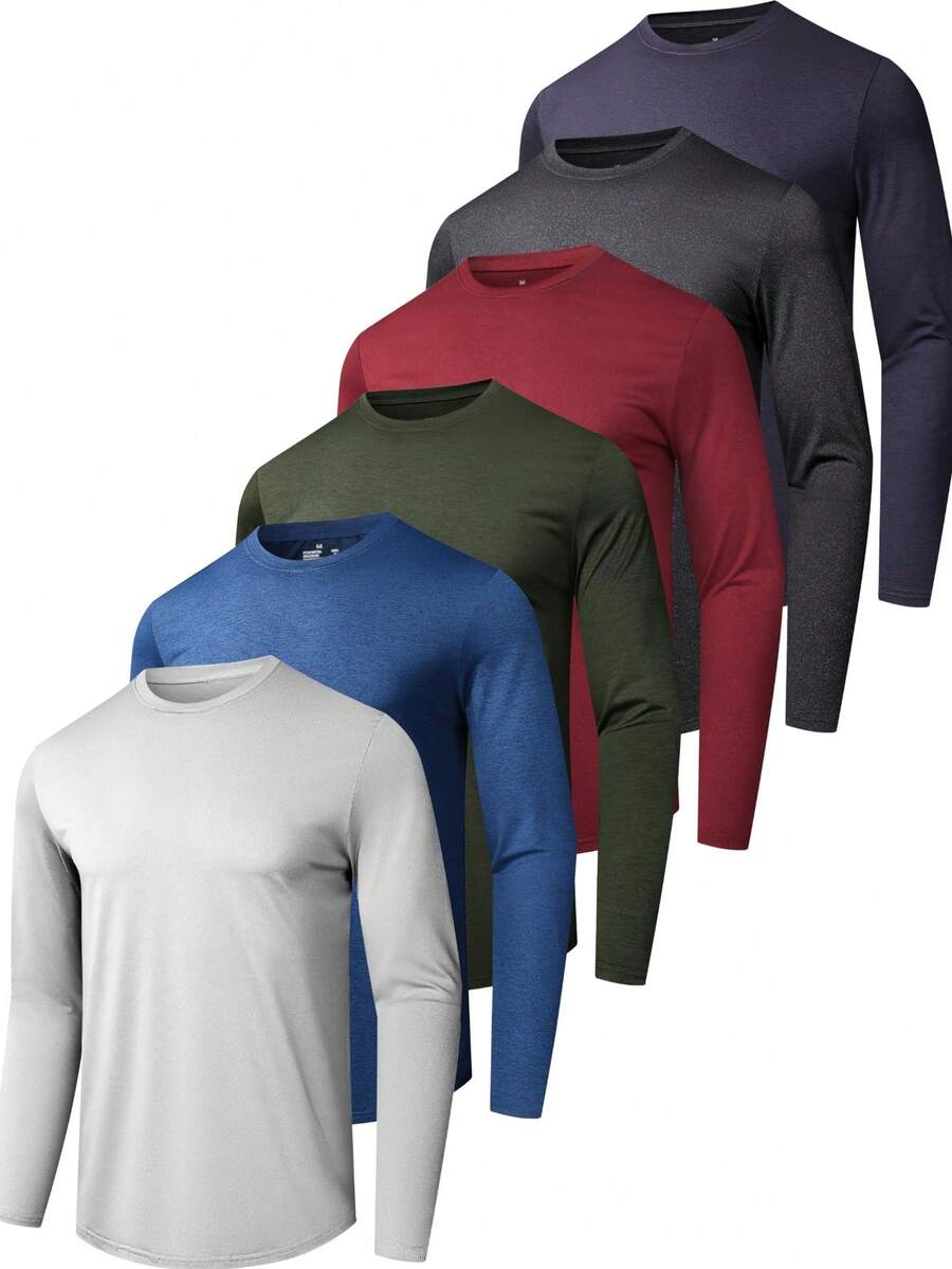 Paquete de 6 camisas de manga larga para hombre de secado rápido, UPF 50+, protección solar UV, protección solar, playera que absorbe la humedad, para entrenamiento casual