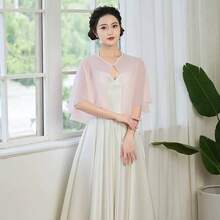 1 chiếc khăn choàng voan trắng kiểu dáng tối giản, phụ kiện váy cưới đa năng, thích hợp cho đám cưới, chống nắng, lái xe, dự tiệc, kiểu dáng công chúa thanh lịch với khóa cài ngọc trai giả. - trắng - Xem 3