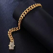 男士6毫米不锈钢项链，14K镀金链，镶嵌锆石，钛钢扣，节日礼物 - 款式1 - 查看 2