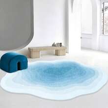 Cloud Shaped Area Rug,Washable Round Rug Soft Floral Area Rugs For Living Room Girls Bedroom Rug Fluffy Circle Rug Nonslip Circular Indoor Floor Mat For Entryway Kitchen - 藍色 - 查看 6