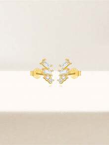 1 Pair 925 Sterling Silver Geometric Cubic Zirconia Stud Earrings For Women, Suitable For Daily, Dating, Vacation, Wedding, Party, Holiday Gifts, Hypoallergenic Pure Silver Ear Jewelry - Gold - View 6
