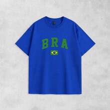Men's Basic T-Shirt Brazil Hexa 100% Cotton Crew Neck Unisex - 寶藍色 - 查看 8