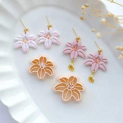 Embossed Flower Shape Polymer Clay Cutter For Earrings & Jewelry Making, Floral Design Soft Pottery Clay Molds For Pendant & Necklace Decoration Making