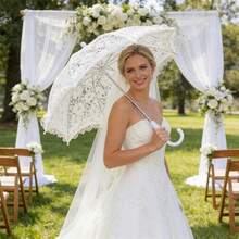 European-Style Wedding Long-Handle White Lace Umbrella, Decorative Umbrella For Tea Parties, Weddings, And Photo Props - White - View 2