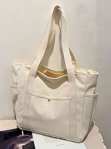 1 chiếc túi tote vải bố dung tích lớn, túi đeo vai nhiều ngăn, túi mua sắm tái sử dụng, quai xách thoải mái, dễ mang theo, thích hợp sử dụng hàng ngày và làm quà tặng, túi xách tay di động cho trường học, công sở, du lịch và mua sắm. - Nhiều màu - Xem 4