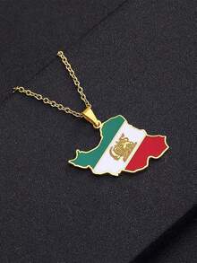 18K Gold Plated Stainless Steel Map Pendant Necklace, Fashion Versatile Jewelry Suitable For Women - Multicolor - View 6
