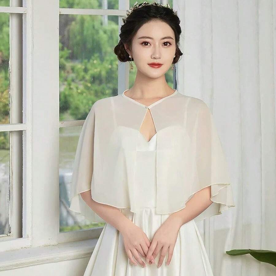 1 chiếc khăn choàng voan trắng kiểu dáng tối giản, phụ kiện váy cưới đa năng, thích hợp cho đám cưới, chống nắng, lái xe, dự tiệc, kiểu dáng công chúa thanh lịch với khóa cài ngọc trai giả. - trắng - Xem 1