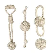 Đồ chơi gặm bằng dây thừng tự nhiên cho chó (4/5 món) - Phù hợp cho chó nhỏ, vừa và lớn. Đồ chơi gặm răng tương tác bền chắc với bề mặt nhám và cấu trúc chắc chắn. Phù hợp cho thú cưng năng động. Đồ chơi cho chó vừa, chó nhỏ, chó lớn, đồ chơi dây thừng. - Màu be - Xem 2