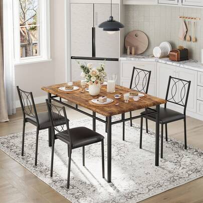 Juego de Mesa de Comedor para 4, pequeña Mesa de Cocina con sillas tapizadas, sillas de Comedor de Madera de Granja para Sala de Cocina, Espacios pequeños, Departamento