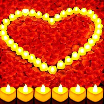 6pcs Heart LED Flameless Tea Candle Lights , Battery Included Flickering Candles For Wedding Decor, Proposal Decor, Mother's Day & Aesthetic Room Decor, Bedroom Decor, Anniversary, Birthday Party & Holiday Decoration Candles