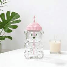 600毫升可爱小熊造型吸管杯，可爱小熊造型咖啡杯，户外水瓶，玻璃可爱小熊杯 - 适合家居装饰、节日派对、返校礼物、健身水瓶，也适用于时尚家居装饰杯、办公水杯、日常水杯和节日装饰杯，是送给女性、男性和家庭的礼物。 - 彩色 - 查看 7