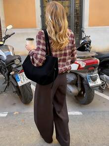 2026 时尚 Y2K 街头风女式红色格子宽松长袖外套，带拉链口袋，适合春夏穿着 - 彩色 - 查看 5