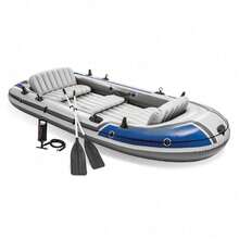5 Person Inflatable Boat, Portable Water Raft Set With Oars, Heavy Duty Fishing Boat For Lake, River, Pool, Outdoor Water Sports, Durable Inflatable Raft For Family Recreation, Travel & Fishing Activities - 灰色 - 查看 9