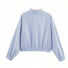 Women's Autumn New Blue Striped Heart Patch Contrast Color Jacket, Casual Commuting Vacation Style Jacket - 藍色 - 查看 7