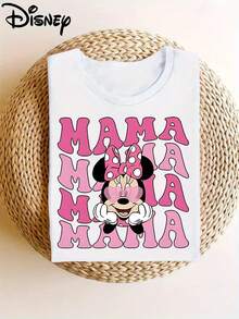 "Disney Authorized" Disney Authorized Mother's Day MAMA Minnie Mouse Pattern Printing, Women's T-Shirt Summer Comfortable Casual Short-Sleeved Shirt, Suitable For Spring And Summer Wear-Comfortable. - trắng - Xem 1