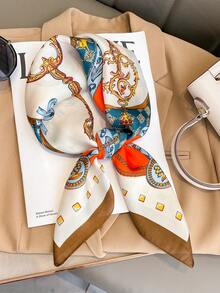 1pc Women's Luxury Printed 70*70cm Silk Bandana Scarf, Fashionable Design Suitable For Daily Wear, Spring - White - View 1