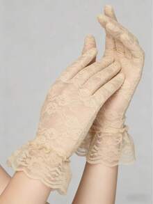 1 Pair White Lace Gloves For Women, Suitable For Parties, Weddings, Opera, Afternoon Tea Gatherings And Other Occasions - Beige - View 5