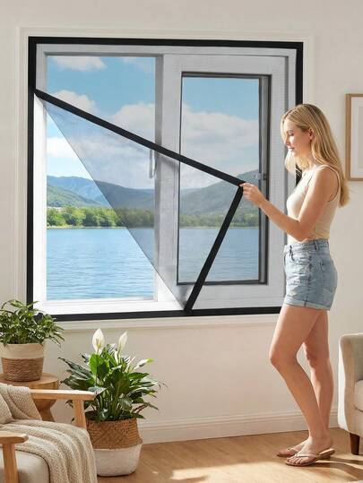 Black Window Screen Kit, DIY Cut-To-Fit Mesh With Self-Adhesive Hook & Loop, Breathable Fine Net For Mosquito & Insect Protection, Multi-Size Fit