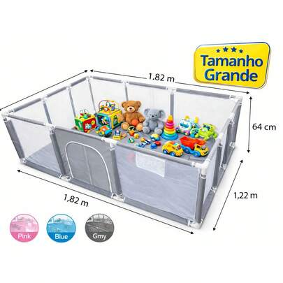 Cercadinho Bebê Grande 1,82x1,22m – Chiqueirinho Infantil com Tela Respirável e Porta com Zíper