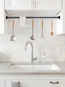 Extendable Stainless Steel Tension Rod, Suitable For Curtains, Wardrobe, Shower Curtain, Drying Rack - No Drilling Required, Adjustable Length, Available In Silver, Black, White, Gray With Practical Plastic Base - Multicolor - View 6