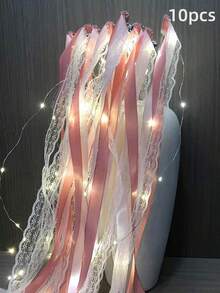 10 chiếc đũa ruy băng cưới với 3 chế độ nhấp nháy, đũa thần bằng lụa LED phát sáng, gậy ren phát sáng có chuông, thích hợp cho lễ cưới, lễ tốt nghiệp, năm mới, tiệc sinh nhật (màu sâm panh) - hồng - Xem 8