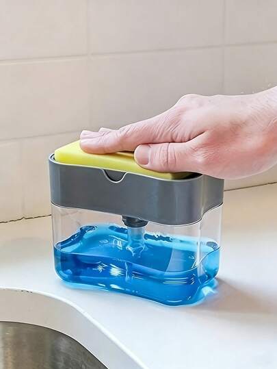 2-In-1 Kitchen Sink Soap Dispenser With Sponge Holder & Sponge, Polypropylene Dish Soap Pump Dispenser, Countertop Dishwashing Liquid Container Organizer, Sink Caddy Storage For Easy Kitchen Cleaning