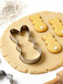 1pc Stainless Steel Happy Rabbit Cookie Cutter, Cartoon Rabbit Egg Cake Mold, Fondant Baking Tool - View 2