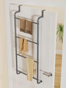 1pc Metal Over-The-Door Towel Rack, No Drilling Required Bathroom Glass Door Towel Hanger - Multicolor - View 3