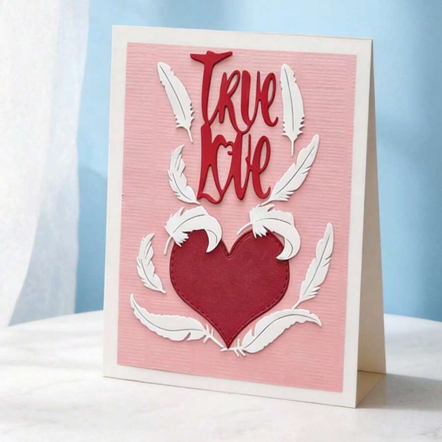 Bộ khuôn cắt hình trái tim và lông vũ sáng tạo, dùng để tự làm album ảnh lưu niệm và khuôn dập nổi, dụng cụ làm thiệp chúc mừng, đồ thủ công cắt giấy, khuôn cắt mẫu làm thiệp quà tặng. - bạc - Xem 1