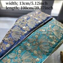 100厘米刺绣欧根纱缎带 - 花卉和菱形图案，饰以金色金属光泽，高品质面料，适合DIY服装、配饰、家居装饰 - 多种颜色可选，可用作缝纫饰边、时尚装饰和闪亮点缀 - 綠色 - 查看 9