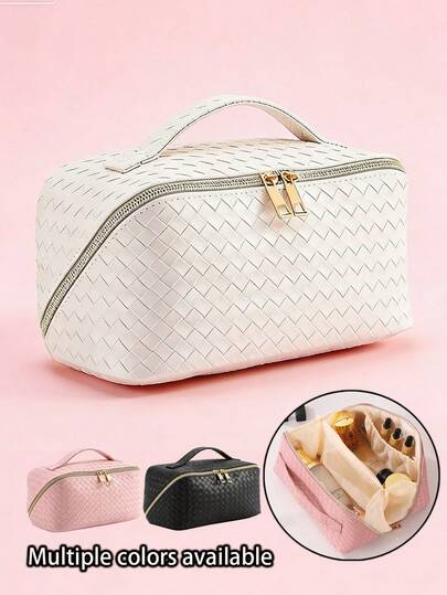 1pc PU Leather Travel Makeup Bag, Multi-Functional Cosmetic Organizer Bag With Compartments, Waterproof Toiletry Bag For Skincare, Makeup, Brushes, Compact, Lipstick, Suitable For Beach, School, Bathroom, Festivals, Valentine's Day, Christmas Gifts For Family And Friends, Summer Essential