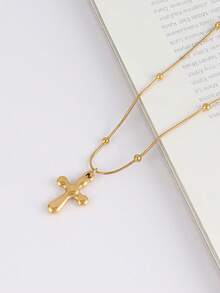 1件装不锈钢十字架吊坠项链，女士时尚简约18K镀金饰品串珠链项链 - 項鍊 - 查看 9