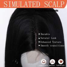 Black Long Straight Wig, Middle Part Synthetic Hair Wig - Black - View 7