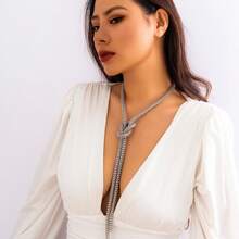 1pc European And American Minimalist Y-Shaped Geometric Linear Necklace, Personalized Knotted Tassel Sexy Fashion Choker Necklace For Women - Tassel Necklace - View 3