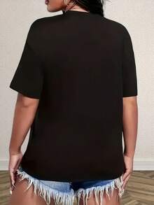 Douyu Lovers 1 Pcs Women's Plus Size T-Shirt Novelty 100% Polyester Shirt Casual Crew Neck Top 220g Oversized Graphic Short Sleeve Tee - 黑色 - 查看 2
