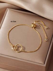 1pc Minimalist Gold Tone Criss-Cross Heart & Circle Adjustable Bracelet, Suitable For Teenage Girls And Girl, Daily Wear And Gift - Multicolor - View 2