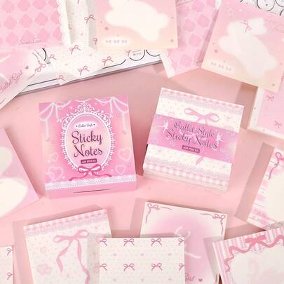 450pcs Cute Pink Cartoon Sticky Notes Collection, Adhesive Memo Pad Suitable For Bookmarks, Diaries And Office Supplies, Great For Home, School And Workplace Organization