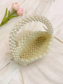 1 pieza Bolso de mano hecho a mano con perla blanca, bolso cruzado para mujer - Blanco - Ver 8