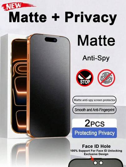 ZYSHI 2pcs Privacy Anti-Spy Matte Screen Protector, Full Coverage, Smooth Touch, Anti-Fingerprint, Scratch-Resistant, Easy Installation, Anti-Peeping, Anti-Drop, Anti-Glare, Suitable For IPhone 17 Pro Max/17 Pro/17 Air/17/16E/16 Pro Max/16 Pro/16 Plus/16/15 Pro Max/14 Pro Max/13 Mini/12/11/XS MAX/XR/8+/7 Plus Series Screen Protection Essential For Daily Use
