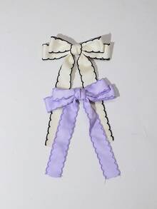 2pcs Women's Wavy Edged Bow Hair Clips, Fashionable & Elegant Fabric Ribbon Hair Accessories, Versatile For Any Occasion Claw Clips Hair Claws Hair Barrettes, School Stuff, College, Winter Outfit For Women, Bows, Cute, Classy, Head Accessories, Hairpin,Summer,Holiday,Travel,Festival,Birthday - 1 Beige + 1 Black - View 3