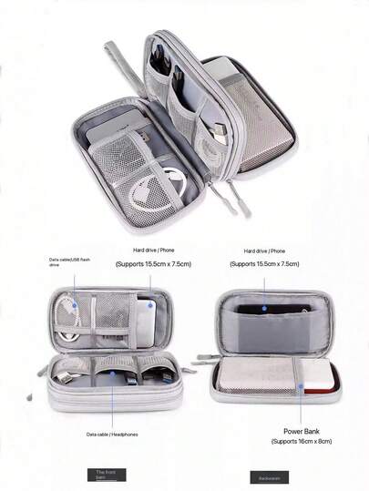 1pc Double-Layer Digital Accessories Storage Bag, Electronic Organizer Travel Universal Cable Organizer Pouch, Suitable For Phone, Data Cable, Coin, Jewelry, Classified Storage, Power Bank, Mouse, Charger, Data Cable, Hard Drive Case, Protective Cover, Storage Bag, Earphone Bag, Travel Packing Pouches,Storage Orangizer,Travel Essential