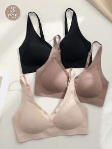 Bộ 3 áo ngực nữ màu trơn, dây đeo điều chỉnh được, kiểu dáng thường ngày. - Nhiều màu - Xem 1