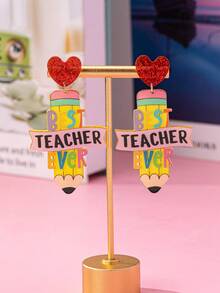 1 par de pendientes con diseño de corazón y arcoíris, adecuados para uso diario, festivales, salidas y como opción de regalo - Bolígrafo arcoíris en forma de corazón - Ver 4