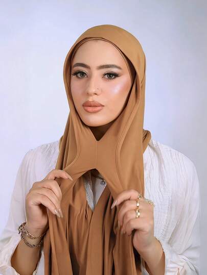 1件装速戴针织头巾，带内衬帽，丝滑柔软透气面料，配套针织头巾围巾，适合日常佩戴、节日、祈祷、朝圣等场合。