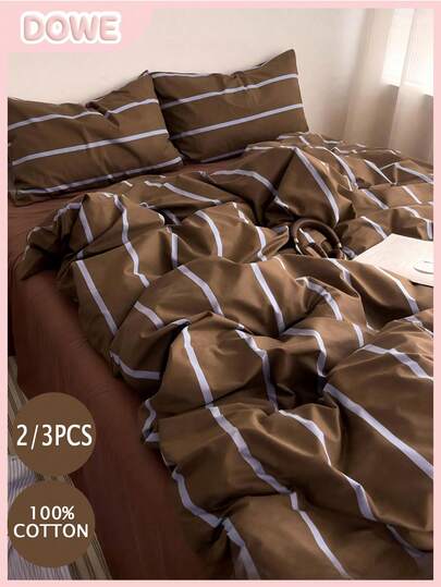 2/3pcs 100% Cotton Striped Duvet Cover Set (Duvet Insert Not Included) - Soft & Breathable Bedding, Modern Striped Print Bedding Set, Suitable For Bedroom/Guest Room, Essential Home & Dorm Decor, Comfortable Bedding Set For All Seasons