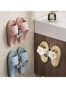 1/2pcs No Drill Wall Mounted Slipper Rack, Bathroom Shower Shoe Storage Hook Organizer - Multicolor - View 2