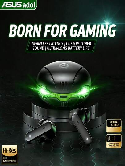  Auriculares Bluetooth para juegos ASUS R22 con chip de juego profesional V5.4 para esports, reducción de ruido, autonomía ultra larga, luces LED RGB, modo dual, ligeros y cómodos, adecuados para transmisiones en vivo, trabajo, juegos, escuchar música, hacer llamadas y acampada al aire libre