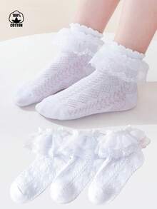 3 Pairs Cotton Butterfly Lace Mesh Frill Trim Socks, Suitable For Summer, Dance, Students, Princess - White - View 8